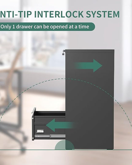 3 Drawer File Cabinet with Lock, Metal Vertical Filing Cabinets for Home Office, Steel Storage Cabinet for Hanging Legal/Letter Size Files, Assembly Required (Black) - LeafyLoom