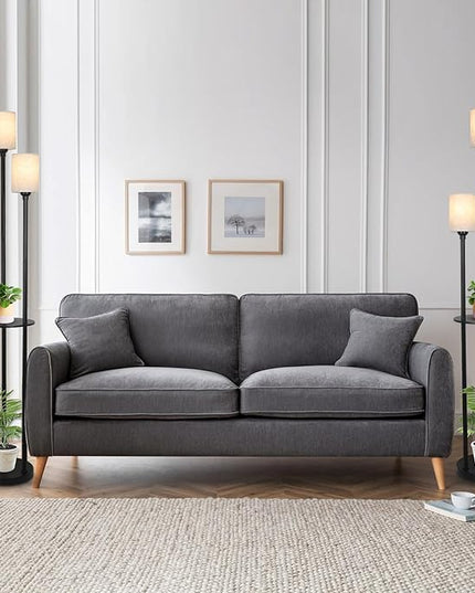 Floor Lamp with Shelves, Modern Floor Lamps for Living Room, 3-Lights Standing Lamp with Linen Shade and Foot Switch, Industrial Standing Lamps for Bedroom, Black Tall Table Lamp for Office - LeafyLoom