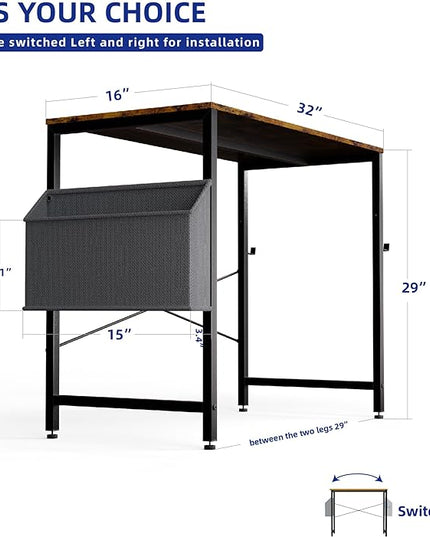 Pamray 32 Inch Computer Desk for Small Spaces with Storage Bag, Home Office Work Desk with Headphone Hook, Small Office Desk Study Writing Table - LeafyLoom