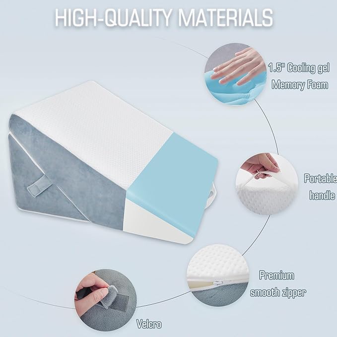 Bed Wedge Pillow for Sleeping, 9&12 Inch Adjustable Pillow Wedge Acid Reflux Pillow, 7-in-1 Memory Foam Wedge Pillow for Back Pain Relief, Gerd, Snoring - LeafyLoom