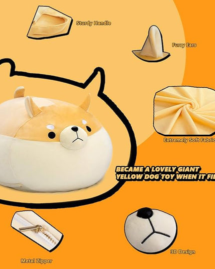 Stuffed Animal Storage Bean Bag Chair Cover for Kids Yellow Dog Shiba Inu Bean Bag Chair for Girls Large Size Toy Organizer Cover Only Without Filling - LeafyLoom