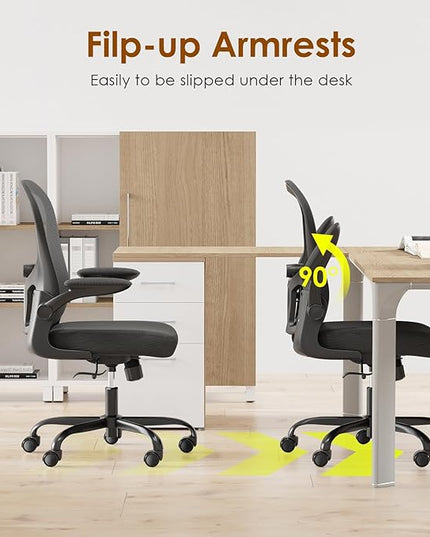 Home Office Chair with Lumbar Support, Ergonomic Design Desk Chair,Recline Feature,Height Adjustable,Space Saving,Black - LeafyLoom