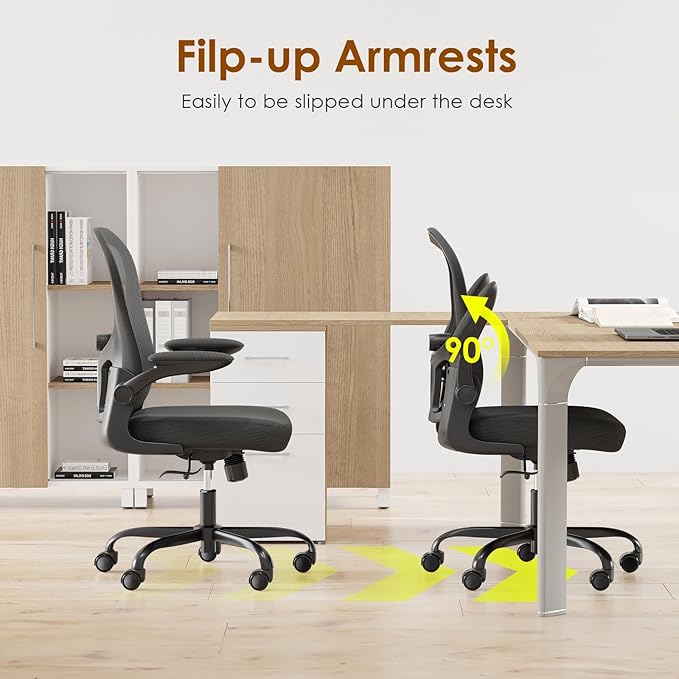 Home Office Chair with Lumbar Support, Ergonomic Design Desk Chair,Recline Feature,Height Adjustable,Space Saving,Black - LeafyLoom