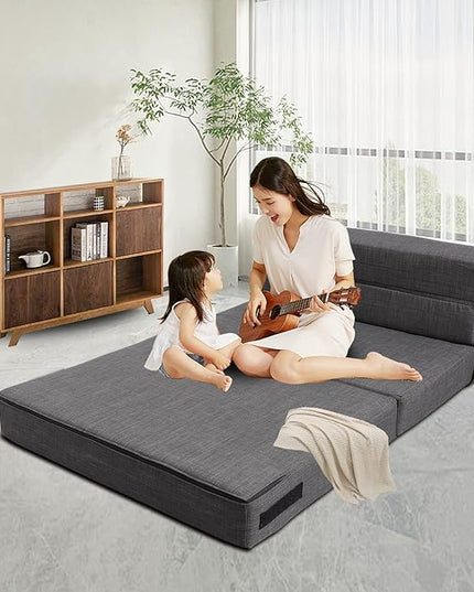 Queen Size Folding Sofa Couch Memory Foam with 2 Pillows Sleeper Chair Lazy Couch Triple Futon Convertible Guest Beds, Washable Cover,Dark Gray - LeafyLoom