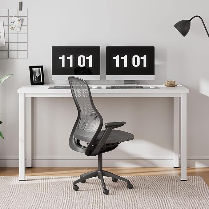 sogesfurniture 55.1 inches Office Desk Computer Desk Gaming Desk Computer Table Sturdy Writing Workstation for Home Office, White - LeafyLoom