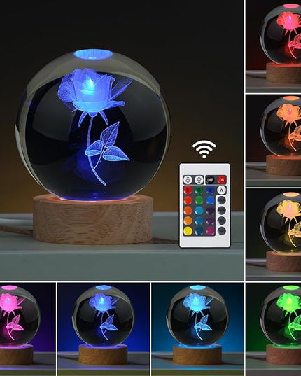 Rose Lamp Romantic Gifts for Her, Large 3D Rose Night Light, Crystal Light up Rose Lamp 16 Color Changing with Remote Control for Bedroom Decor, Only Rose Lamp - LeafyLoom