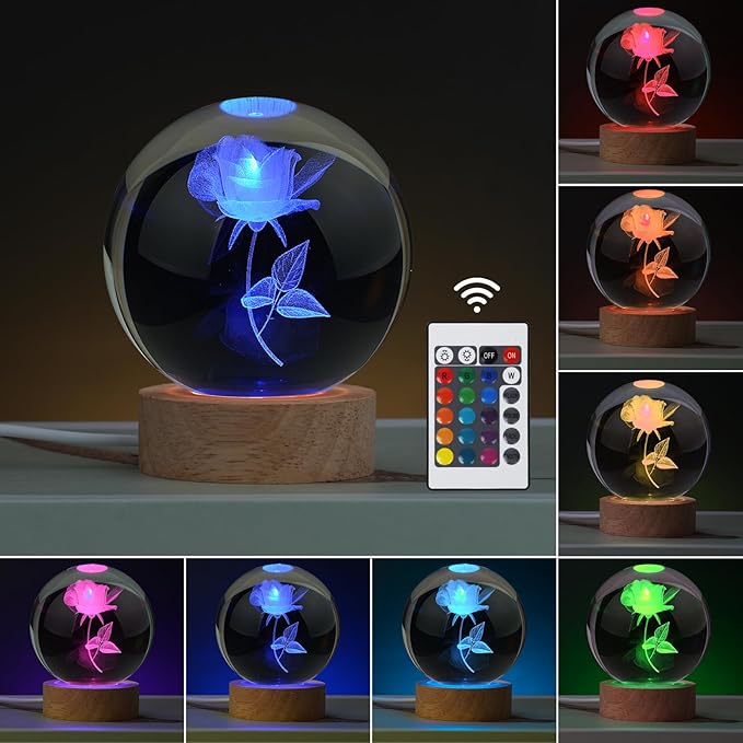 Rose Lamp Romantic Gifts for Her, Large 3D Rose Night Light, Crystal Light up Rose Lamp 16 Color Changing with Remote Control for Bedroom Decor, Only Rose Lamp - LeafyLoom