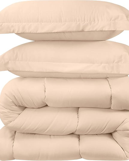 Utopia Bedding Queen Size Comforter Set with 2 Pillow Shams, Bedding Comforter Sets, Down Alternative Beige Comforter, Soft and Comfortable, Machine Washable (Pack of 4) - LeafyLoom