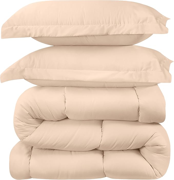 Utopia Bedding Queen Size Comforter Set with 2 Pillow Shams, Bedding Comforter Sets, Down Alternative Beige Comforter, Soft and Comfortable, Machine Washable (Pack of 4) - LeafyLoom