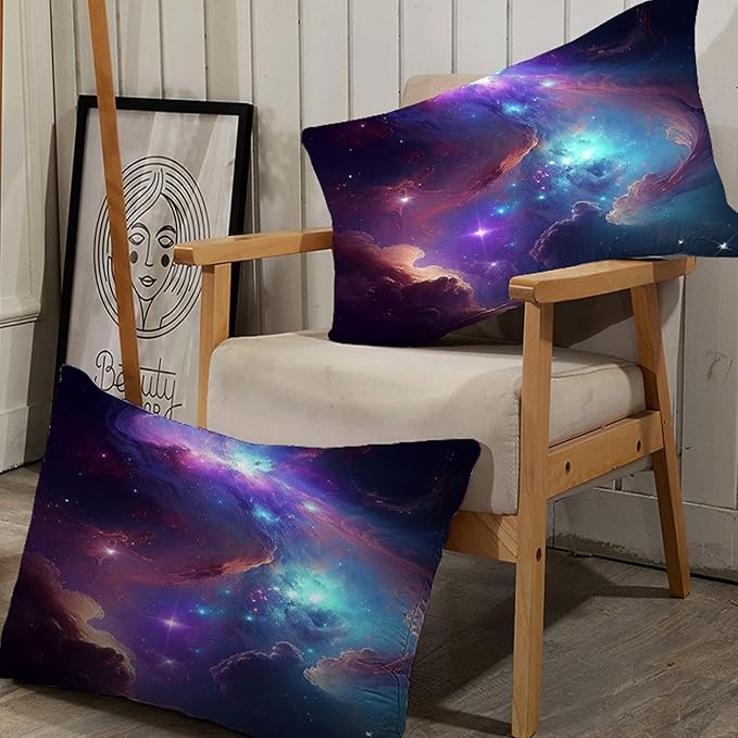 Galaxy Bedding Set Twin Size Blue Purple Outer Space Comforter Sets for Girls Boys Kids Teens Women Starry Glitter Nebula Quilt 1 Comforter + 1 Pillow Case - LeafyLoom
