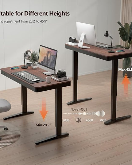 Standing Desk with Drawer and Wireless Charging,48x24 inch Dual Motor Electric Standing Desk,Stand Up Desk with Whole-Piece Desktop(Black Oval Legs+Rustic Brown Top) - LeafyLoom