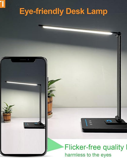 LED Desk Lamp, Black Modern Table Lamp, Ideal Gift for Study, Office. Dimmable Desk Lamp for Work, Video Conferencing, Reading and Writing, Arts and Crafts, Nail Art. - LeafyLoom