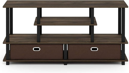 Furinno JAYA Large Stand for up to 50-Inch TV, Columbia Walnut/Black/Dark Brown - LeafyLoom