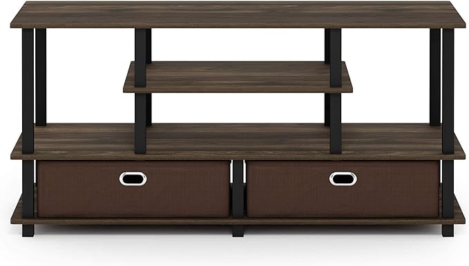 Furinno JAYA Large Stand for up to 50-Inch TV, Columbia Walnut/Black/Dark Brown - LeafyLoom