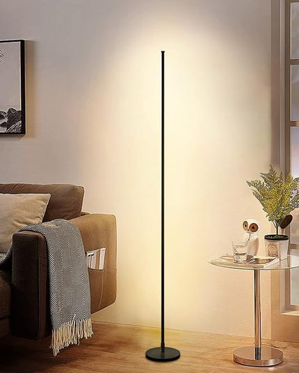 Modern Corner Floor Lamp - 3000K-6000K LED Standing Lamp - Minimalist Dimmable Floor Lamp with Remote Control for Living Room, Bedroom (Black) - LeafyLoom