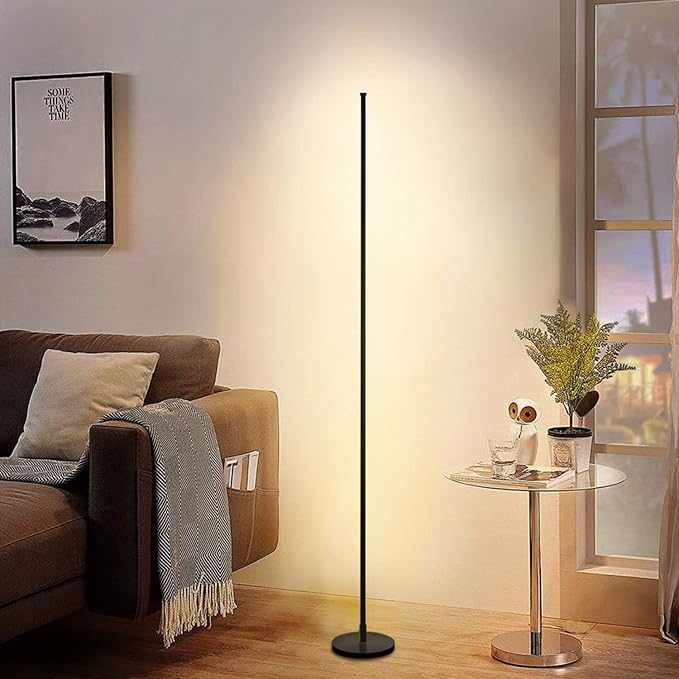 Modern Corner Floor Lamp - 3000K-6000K LED Standing Lamp - Minimalist Dimmable Floor Lamp with Remote Control for Living Room, Bedroom (Black) - LeafyLoom