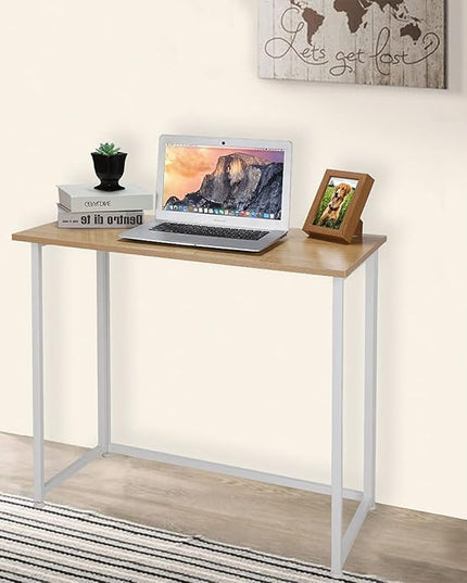 Leopard Outdoor Products Folding Computer Desk for Small Spaces, Space-Saving Home Office Desk, Foldable Computer Table, Laptop Table, Writing Desk, Compact Study Reading Table (White/Nordic Walnut) - LeafyLoom
