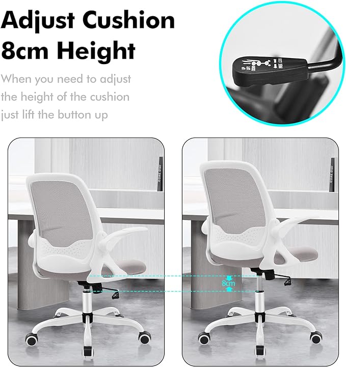 KERDOM Office Chair, Ergonomic Desk Chair, Breathable Mesh Computer Chair, Comfy Swivel Task Chair with Flip-up Armrests and Adjustable Height - LeafyLoom