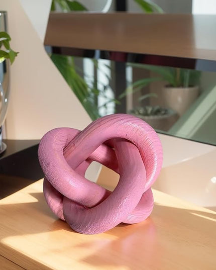 Wood Knot Decor -Coffee Table Decor Shelf Decor Table Books Hand Carved Home Decoration Boho Country Rustic Modern Shabby Chic Style Decor 3 Link Wooden Knot Chain Link Decor (Pink) - LeafyLoom