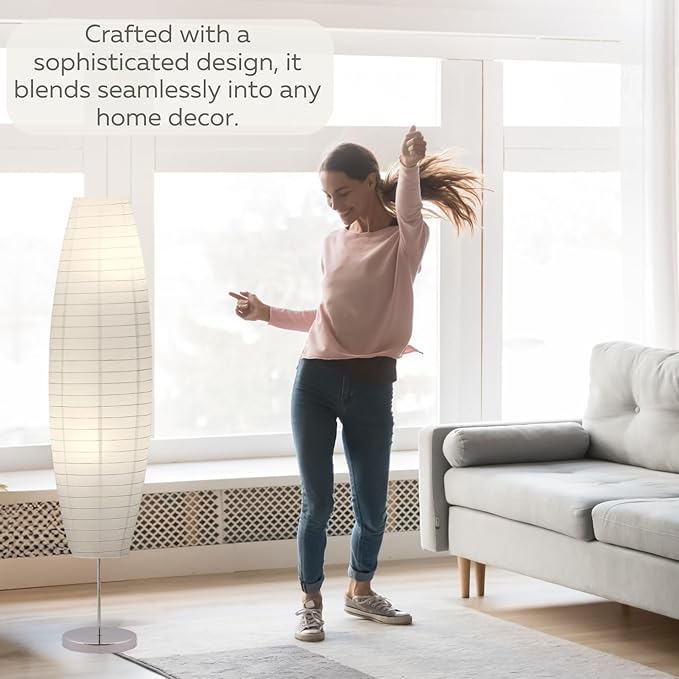 LIGHTACCENTS Rice Paper Floor Lamps 59-Inch Tall Set of 2 Paper Lantern Lamps with Paper Shades - Rice Paper Floor Lamps for Living Room Fits in Modern Room Decor Dorm Room Essentials (2-Pack) - LeafyLoom