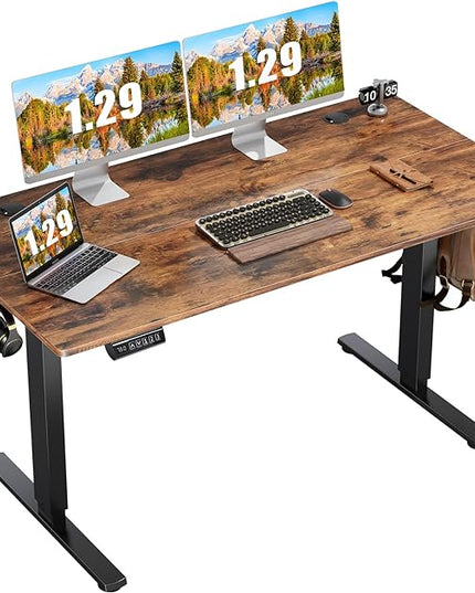Sweetcrispy Standing Desk Adjustable Height, 63inch Electric Sit Stand up Desk for Home Office, Modern Rising Work Table for Computer Laptop, Lift Gaming Desk Sturdy Ergonomic Workstation, Rust Brown - LeafyLoom
