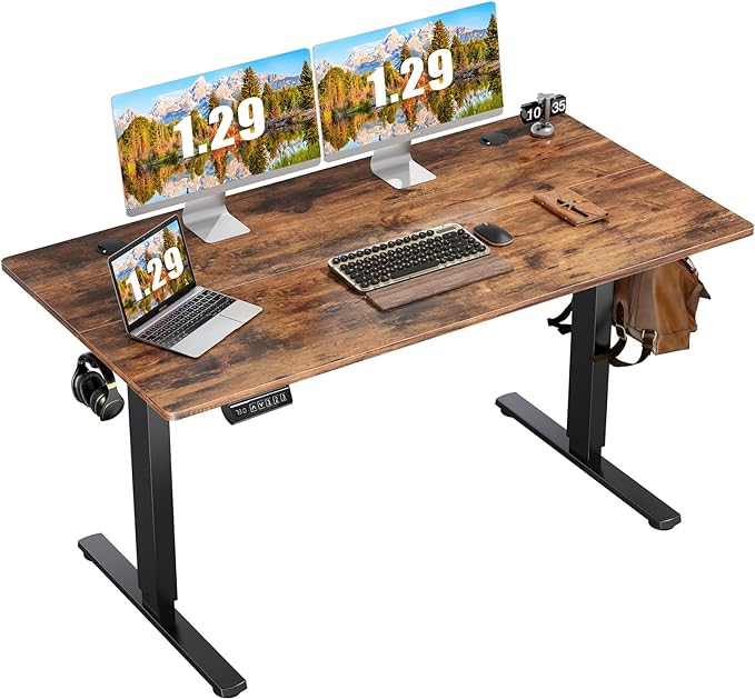 Sweetcrispy Standing Desk Adjustable Height, 63inch Electric Sit Stand up Desk for Home Office, Modern Rising Work Table for Computer Laptop, Lift Gaming Desk Sturdy Ergonomic Workstation, Rust Brown - LeafyLoom