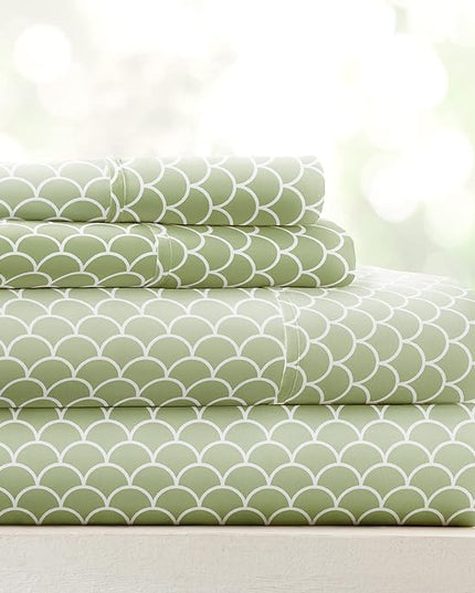 3 Piece Twin Bedding Sheet Set (Sage Scallops) - Sleep Better Than Ever with These Ultra-Soft & Cooling Bed Sheets for Your Twin Size Bed - Deep Pocket Fits 16" Mattress - LeafyLoom