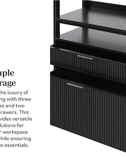 Walker Edison Modern Reeded 4-Shelf Bookshelf Bottom, 33 Inch, Two-Drawer Black - LeafyLoom