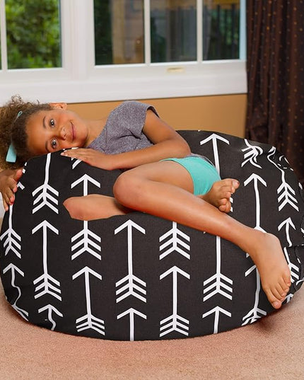Posh Creations Bean Bag Chair for Kids, Teens, and Adults Includes Removable and Machine Washable Cover, Canvas White Arrows on Gray, 38in - Large - LeafyLoom