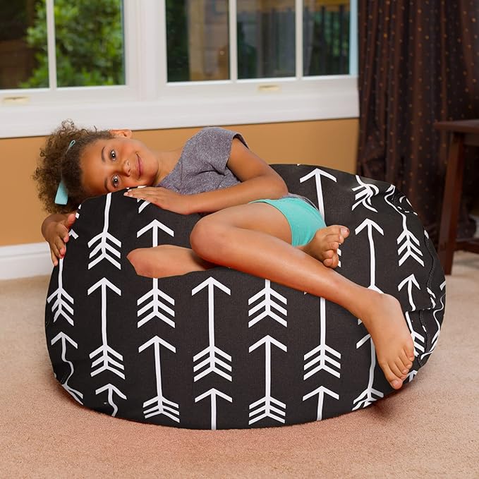 Posh Creations Bean Bag Chair for Kids, Teens, and Adults Includes Removable and Machine Washable Cover, Canvas White Arrows on Gray, 38in - Large - LeafyLoom