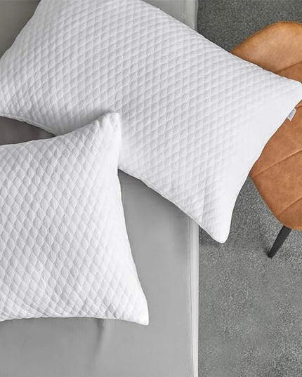 2 Pillows, Shredded Memory Foam Bed Pillows for Sleeping, with Washable Removable Cooling Hypoallergenic Sleep Pillow for Back and Side Sleeper, Queen (2-Pack) - LeafyLoom