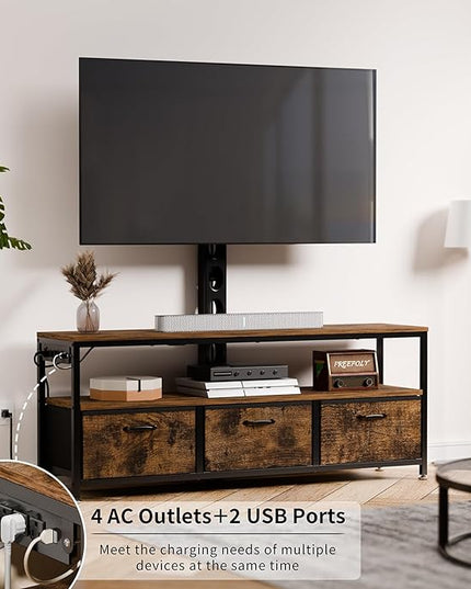 JUSTOGO TV Stand with Mount and Power Outlet, TV Stand with Drawers Storage for Living Room Bedroom, LED Entertainment Center for 45/55/60/65 inch TVs, Height Adjustable Media Console, Rustic - LeafyLoom