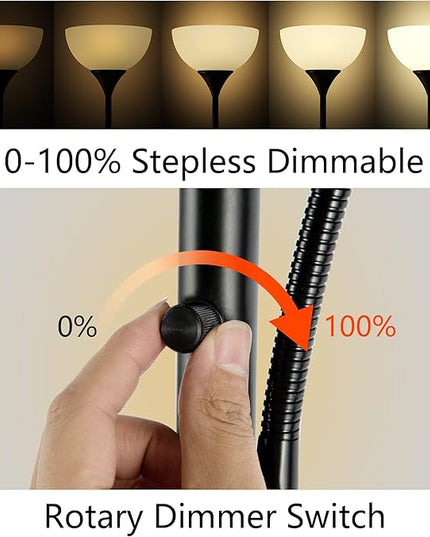 Floor Lamp, Dimmable Standing lamp, 3 Levels Dimmable Brightness, Included 9W and 5W LED Bulbs, Industrial Floor Lamp for Living Room, Bedroom, Office, Reading - LeafyLoom
