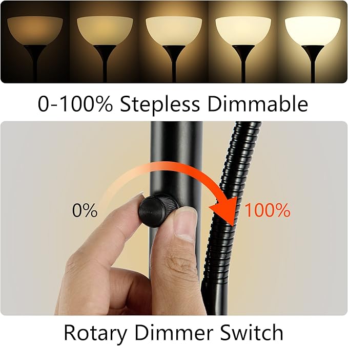 Floor Lamp, Dimmable Standing lamp, 3 Levels Dimmable Brightness, Included 9W and 5W LED Bulbs, Industrial Floor Lamp for Living Room, Bedroom, Office, Reading - LeafyLoom