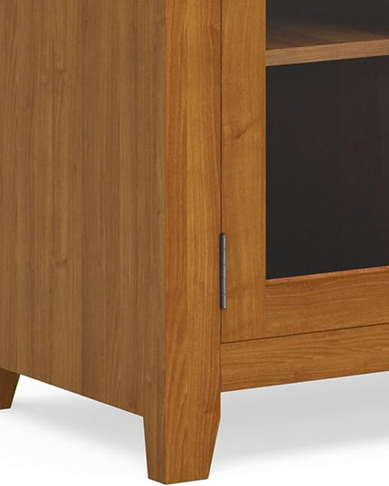 SIMPLIHOME Cosmopolitan SOLID WOOD 72 Inch Wide Contemporary TV Media Stand in Light Golden Brown for TVs up to 80 Inch, For the Living Room and Entertainment Center - LeafyLoom