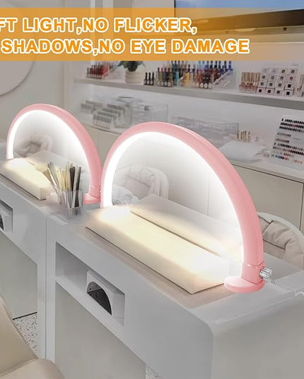 Super Bright Half Moon Light for Nail Desk, Upgrade Nail Lamp for Desk with Stepless Dimming, Half Moon Desk Lamp 3 Color Temperature (Pink) - LeafyLoom