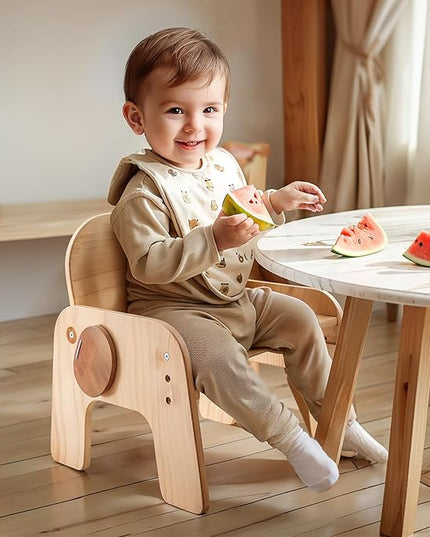 ibwaae Natural Solid Wooden Kids Chair Height-adjustable Wooden Chair for Toddlers Montessori Furniture Birthday Gift for Children - LeafyLoom