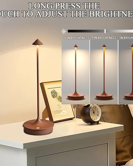 Cordless Table Lamps Rechargeable, LED Desk Lamp 4000mAh Battery Operated Outdoor Waterproof Portable Touch Dimmable Table Light for Patio/Restaurant/Bar/Indoor (Brown-2PC) - LeafyLoom