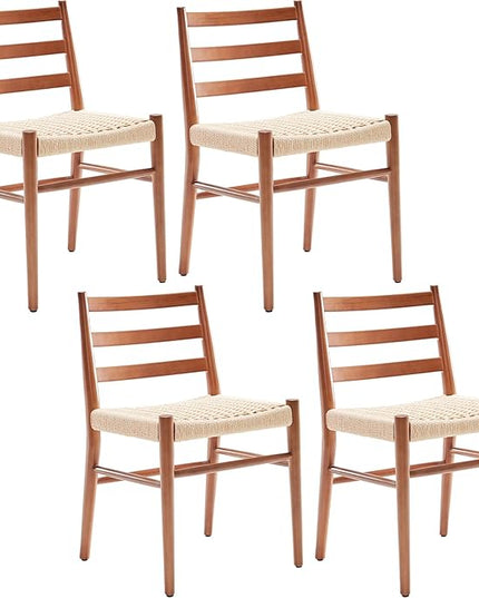 STARY Wood Rattan Dining Room Chairs Set of 2 with Comfortable Woven Seat, Fully Assembled, Walnut - Set of 4 - LeafyLoom