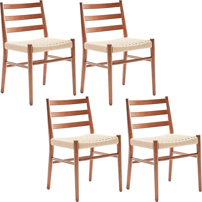 STARY Wood Rattan Dining Room Chairs Set of 2 with Comfortable Woven Seat, Fully Assembled, Walnut - Set of 4 - LeafyLoom
