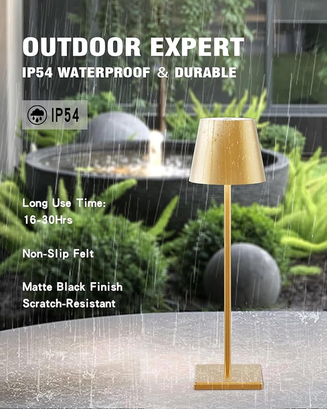 2 Pack Cordless Table lamp, 5200mAh Battery Operated Lamp,3 Color Stepless Dimming Desk Lamp,IP54 Waterproof Outdoor Table Lamps for Restaurant/Bedroom/Bars/Camping/Cafe Night Light (Gold-2) - LeafyLoom