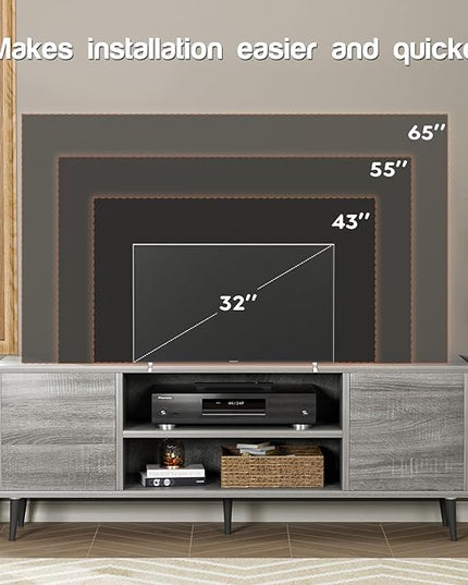 YESHOMY Modern TV Stand for 65" Television, Entertainment Center with Two Storage Cabinets, Retro Style Media Console for Living Room, Bedroom, Office, 58 Inch, Light Gray - LeafyLoom