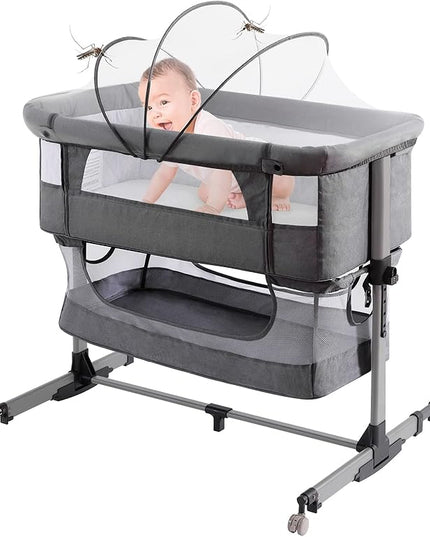 Baby Crib,3 in 1 Baby Bassinet Bedside Crib Adjustable Portable Bed for Infant,Baby Newborn Must Have Bed,Grey - LeafyLoom