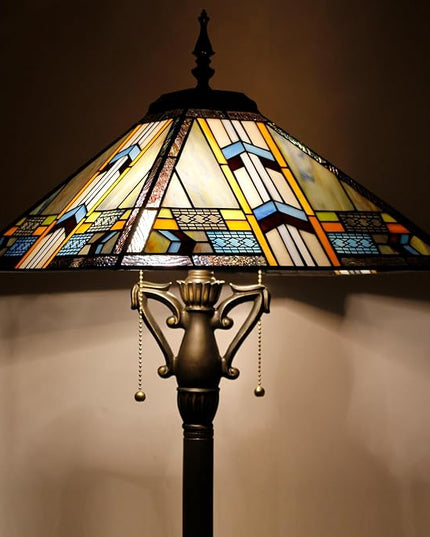 Tiffany Floor Lamp Mission Style Stained Glass Standing Reading Light 16X16X64 Inch Blue Cloudy - LeafyLoom