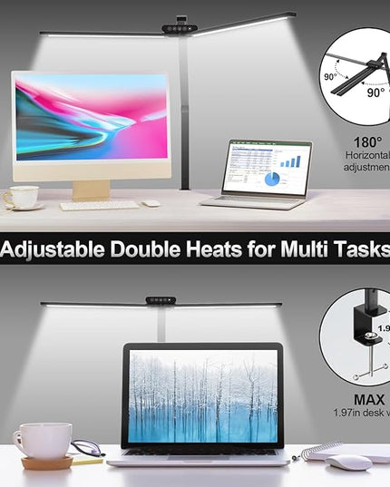 Led Desk Lamp for Office Home - Eye Caring Architect Table Light with Clamp, Dual Screen Computer Smart Light 5 Color 24W Lighting Table Lamp - LeafyLoom