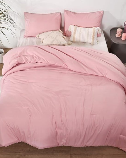 ROSGONIA King Size Comforter Set Pink, 3pcs (1 Boho Pink Comforter & 2 Pillowcases) All Season Bedding Soft Lightweight Bedspread Blanket Quilts - LeafyLoom