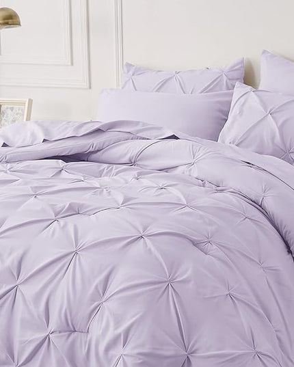 Bedsure California King Comforter Set - Cal King Bed Set 7 Pieces, Pinch Pleat Light Purple Cali King Bedding Set with Comforter, Sheets, Pillowcases & Shams - LeafyLoom