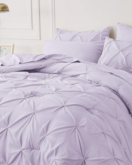 Bedsure Light Purple Comforter Set Queen - Bed in a Bag Queen 7 Pieces, Pintuck Beddding Sets Light Purple Bed Set with Comforter, Sheets, Pillowcases & Shams - LeafyLoom