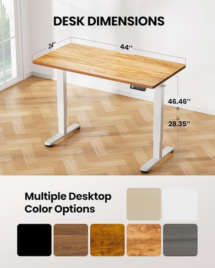 ErGear Height Adjustable Electric Standing Desk, 44 x 24 Inches Small Sit Stand up Desk, Memory Computer Home Office Desk (Light Vintage Brown) - LeafyLoom
