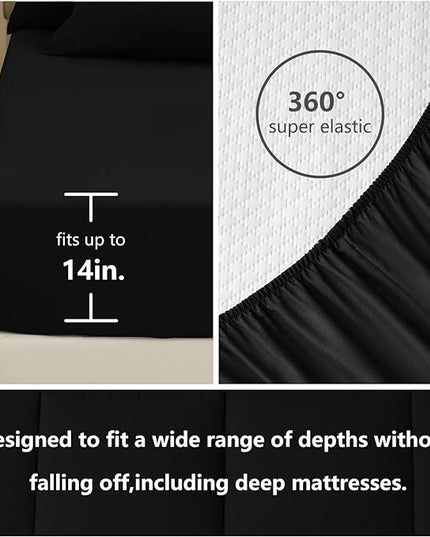 CozyLux King Size Comforter Set - 7 Pieces Bed in a Bag Set Black, King Bedding Set with All Season Quilted Comforter, Flat Sheet, Fitted Sheet, Pillowcases - LeafyLoom